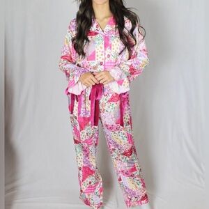 NEW Simply Southern Silk Pink Pajama Lounge Set with Velvet Bows